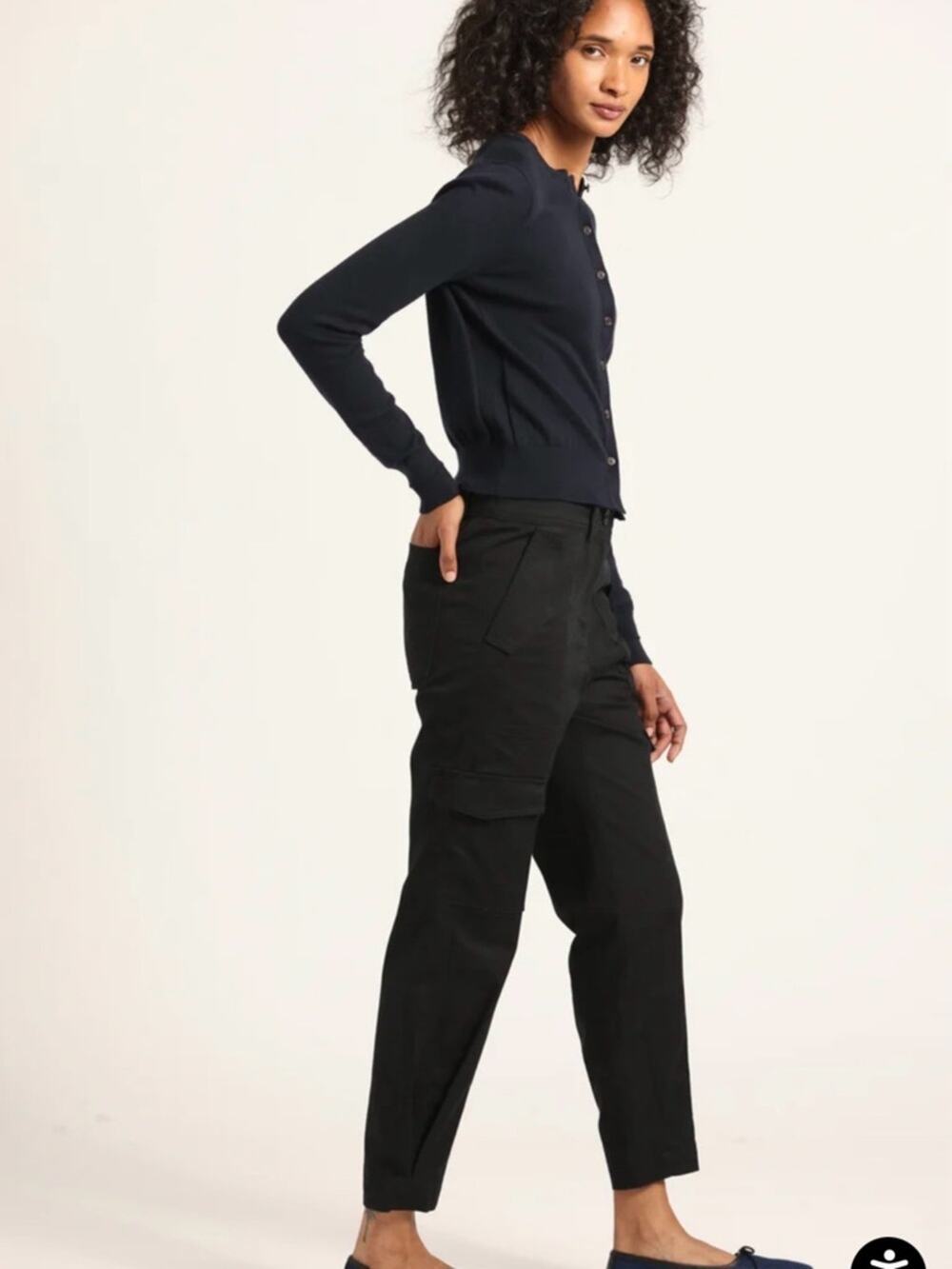 Derek Lam 10 Crossbody Women's High Rise Black Utility Cargo Pants, Cropped, 16